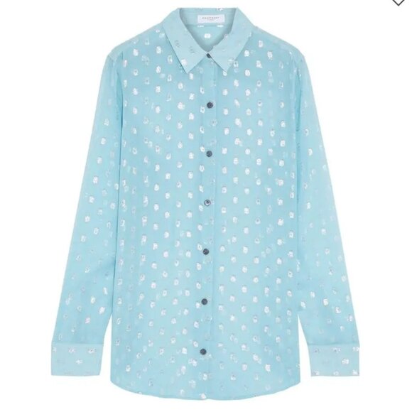 Equipment essential semi-sheer long sleeve metallic fil coupé blouse L - Picture 12 of 14